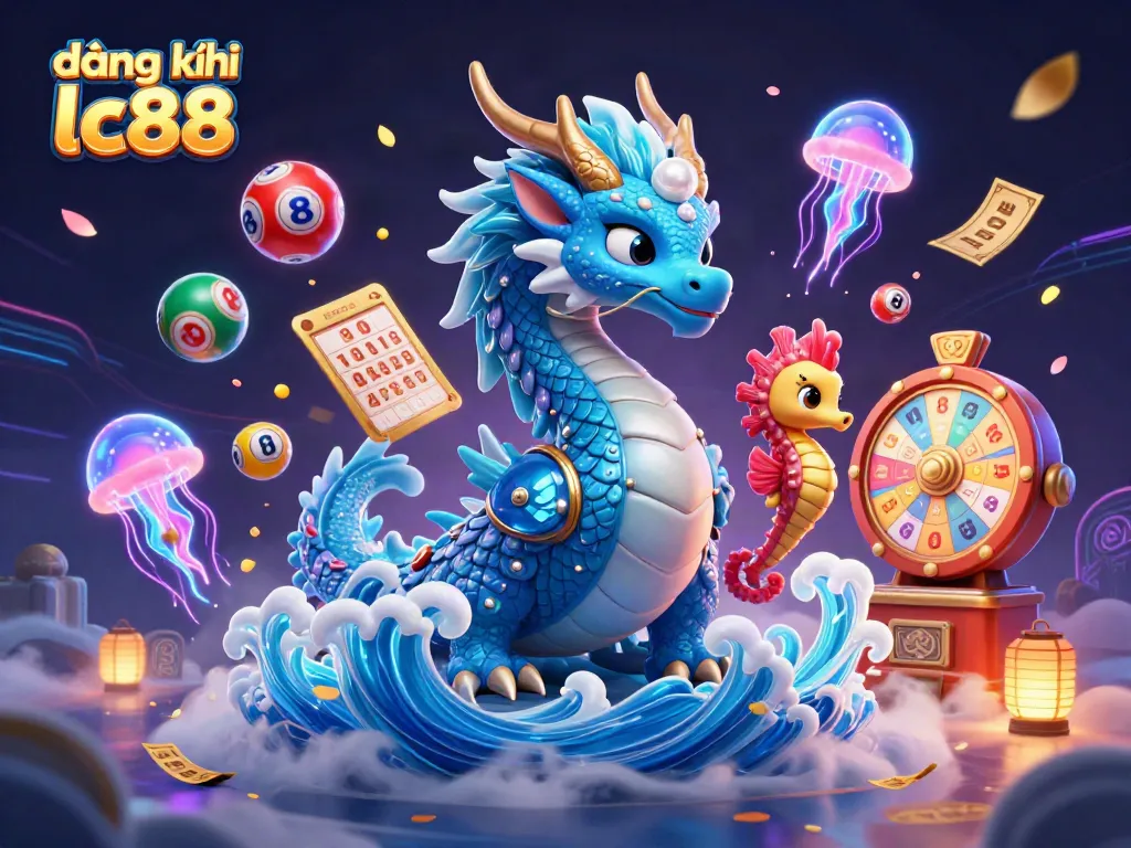 Engage with the excitement of đăng ký lc88 in this vibrant casino-themed illustration showcasing dynamic lottery elements and ocean creatures.