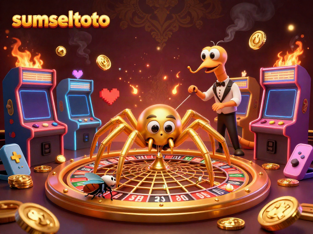 Experience the thrilling action at sumseltoto as a golden spider spins a roulette web while a fly nervously bets.