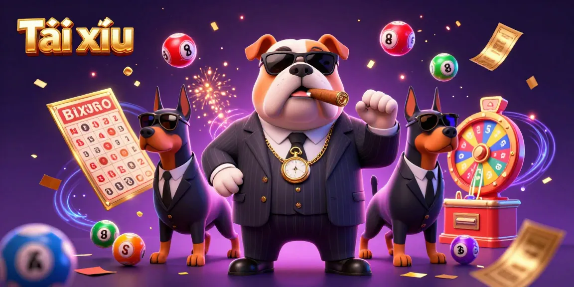 Experience Tài xỉu excitement with a vibrant illustration featuring a mafia bulldog and dynamic gaming elements.