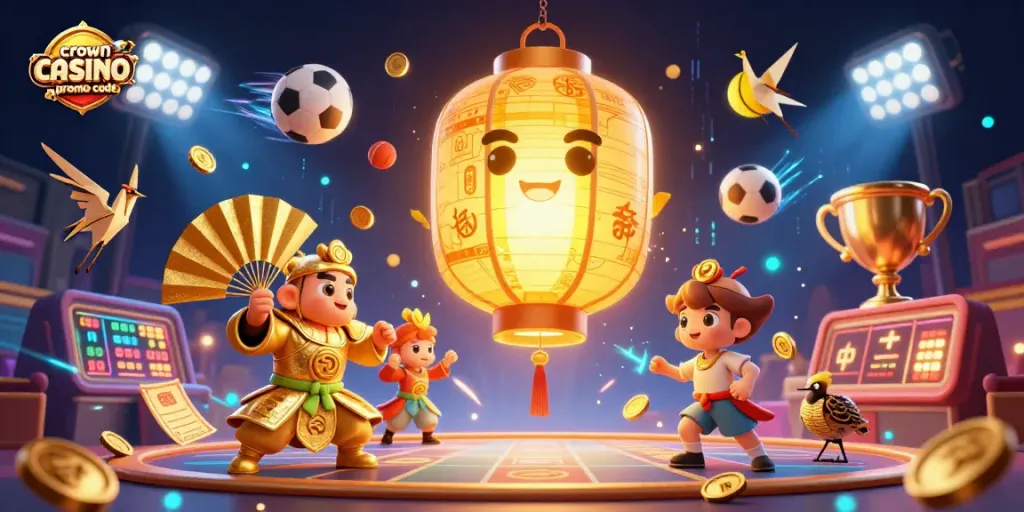 Unlock your bonuses with the crown coins casino promo code while enjoying vibrant 3D visuals of an Asian-themed casino.