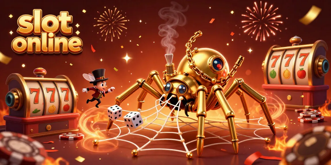 Experience the thrill of slot online with this vibrant 3D casino illustration featuring dynamic elements.