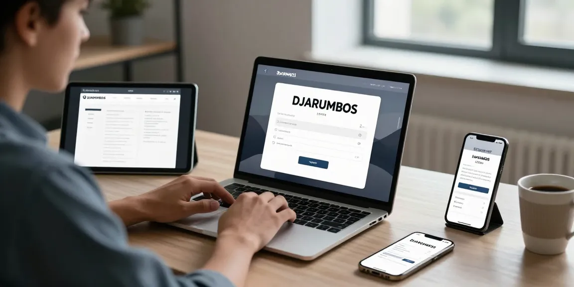 Secure user accessing DJARUMBOS LOGIN on laptop in modern workspace