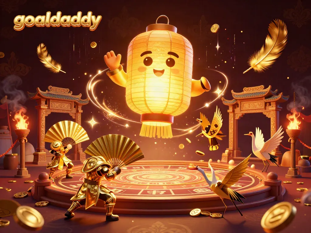 Experience thrilling gaming action at goaldaddy with stunning visuals of a lantern spirit and casino elements.