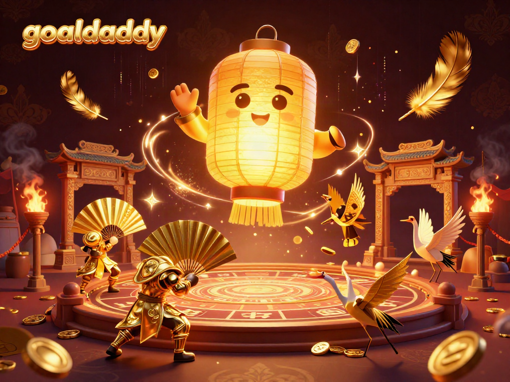 Experience thrilling gaming action at goaldaddy with stunning visuals of a lantern spirit and casino elements.