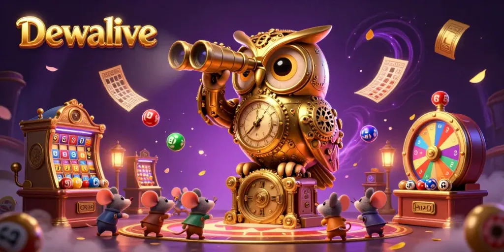 Dewalive displays vibrant casino action with a golden owl and dynamic lottery elements.