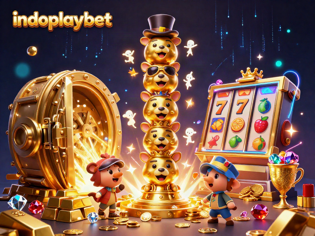 Gambarkan pengalaman mendebarkan bermain di indoplaybet dengan karakter totem dan simbol slot yang menarik.