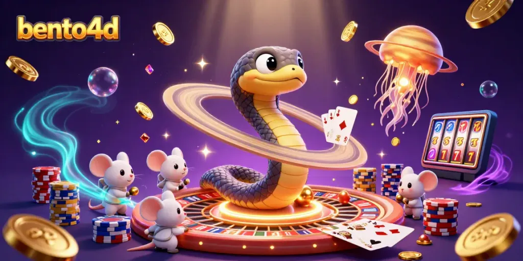 Bet on bento4d with a vibrant cosmic scene featuring roulette elements and playful astronaut mice.