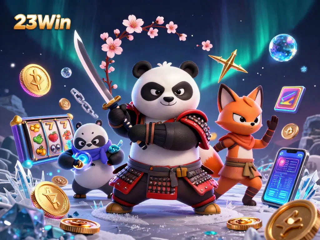Experience thrilling gameplay at 23Win amidst vibrant animated characters and glimmering casino elements.