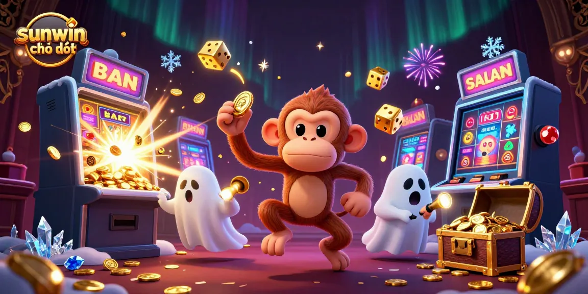 Experience the excitement at sunwin chính thức with a playful ghost-hunter puppy tracking a mischievous monkey in a casino.