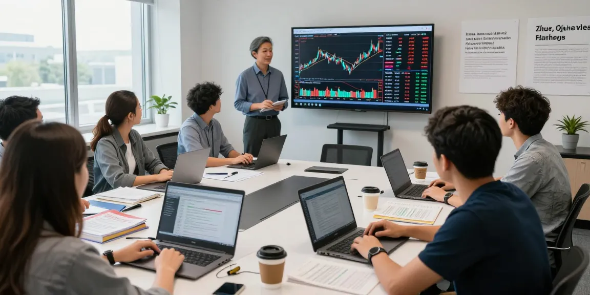 Students learning best courses for stock market trading in india in a vibrant classroom environment.