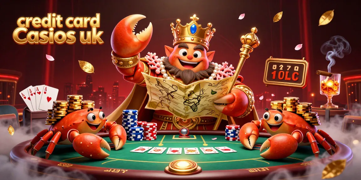 Engage with vibrant scenes at credit card casinos uk featuring a golden crab emperor amidst poker elements.