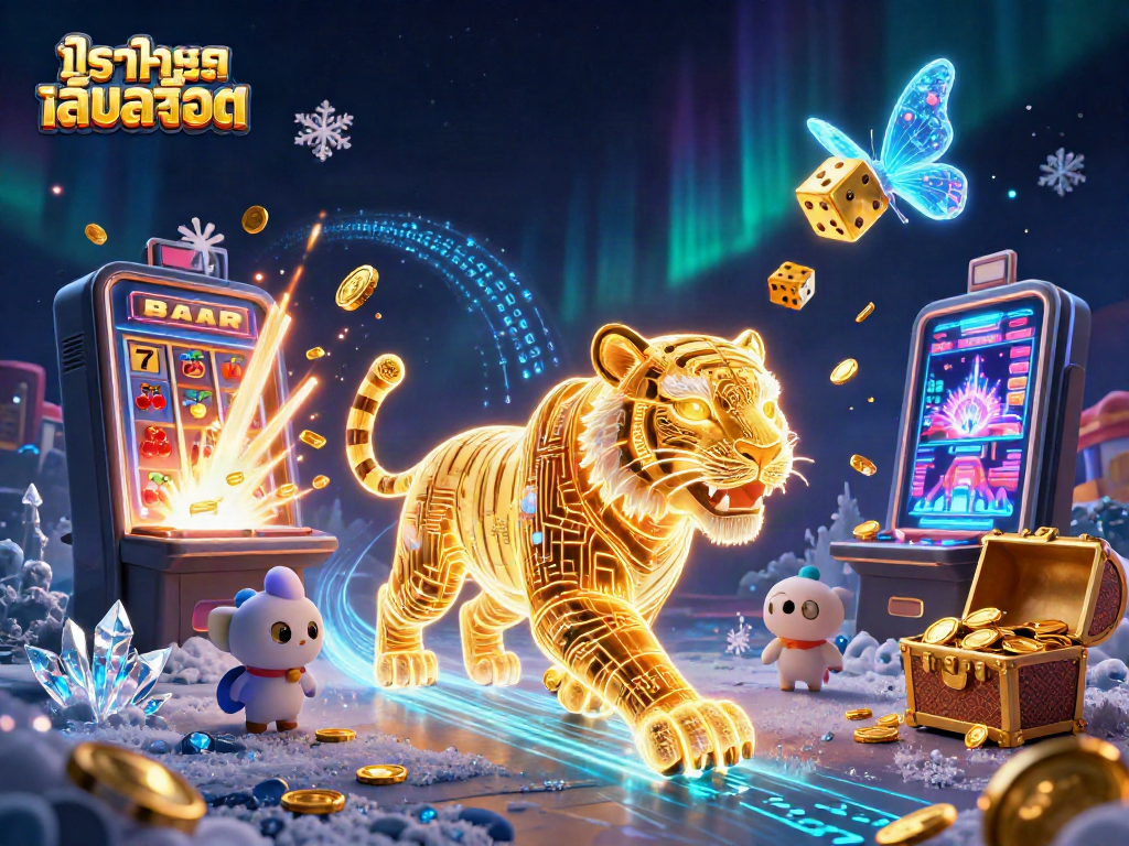 Experience ทดลองเล่นสล็อต with vibrant visual elements of a digital casino's excitement and energy.