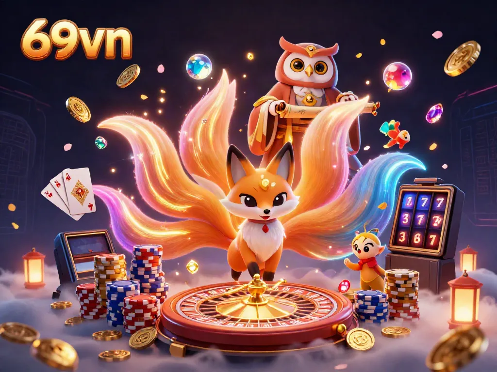 Engage in thrilling gaming experiences at 69vn with vibrant characters and casino elements.