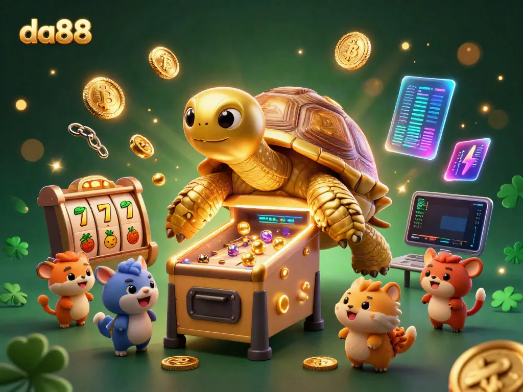 Play thrilling slot adventures with da88, featuring a golden tortoise pinball machine in action.