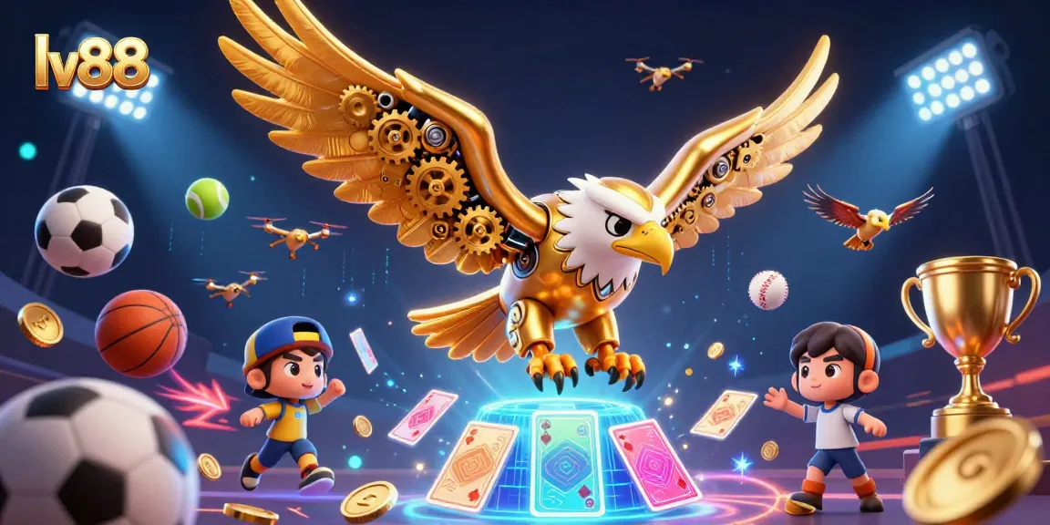 Experience lv88 excitement with animated golden eagle and holographic cards in action.