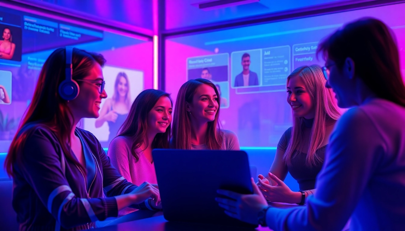 Engaging AI chat scene focused on sex chat AI interactions with colorful avatars.