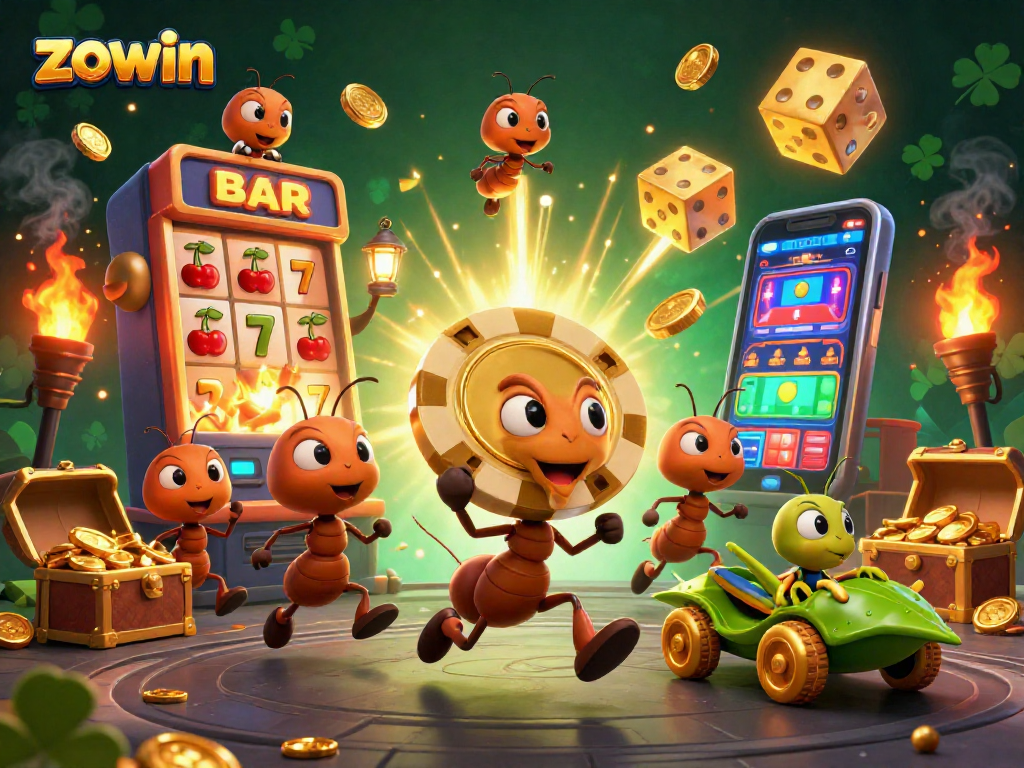 Experience lucrative gameplay with zowin's exciting heist-themed casino adventure featuring animated ants.