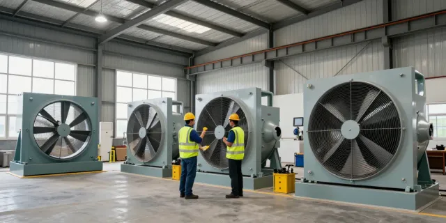 Quạt công nghiệp hoạt động trong kho hàng, tạo không khí thoáng đãng cho nhân viên làm việc hiệu quả.