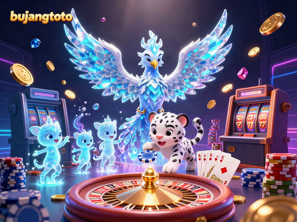 Experience the thrill of bujangtoto with vibrant casino magic and dancing sprites in a spectacular illustration.