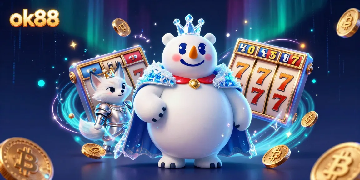 Experience thrilling casino gameplay with ok88's ice king and snow fox in an extravagant 3D illustration.