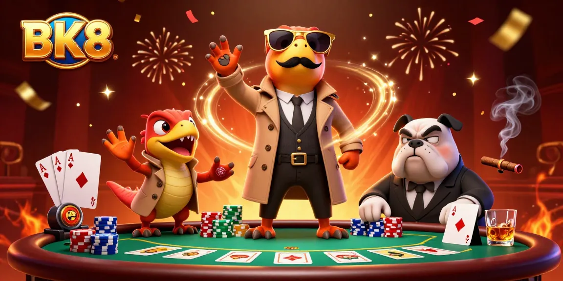 BK8 raptors trying to enter a VIP lounge at a casino, surrounded by poker elements and festive effects