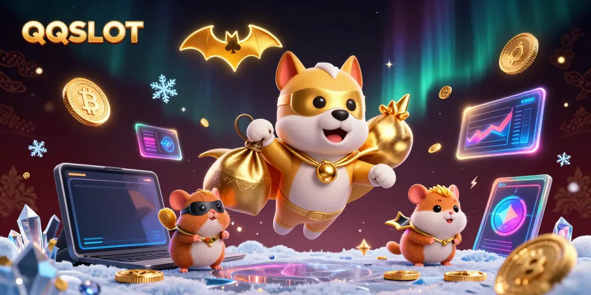 Experience the excitement of QQSLOT with a superhero dog soaring in a vibrant, 3D casino world.