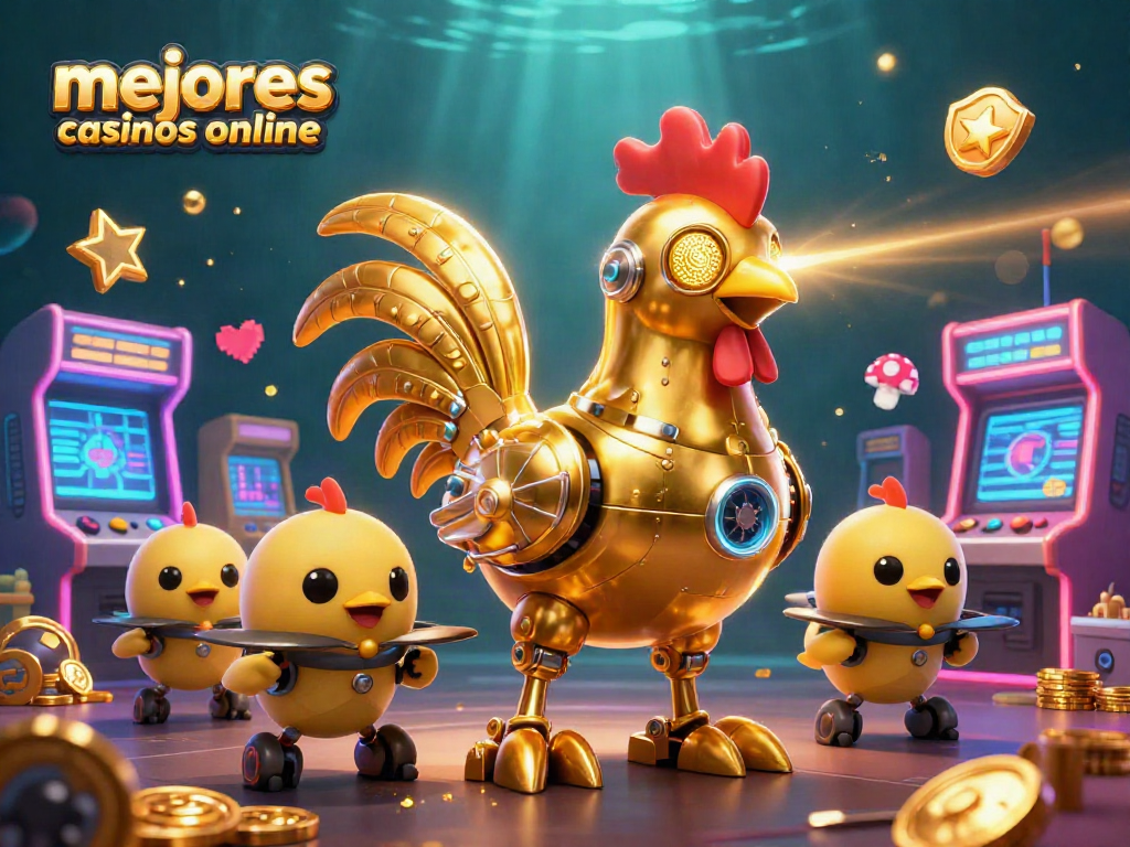 Mejores casinos online con un emocionante diseño 3D de un gallo robot y drones de polluelos.