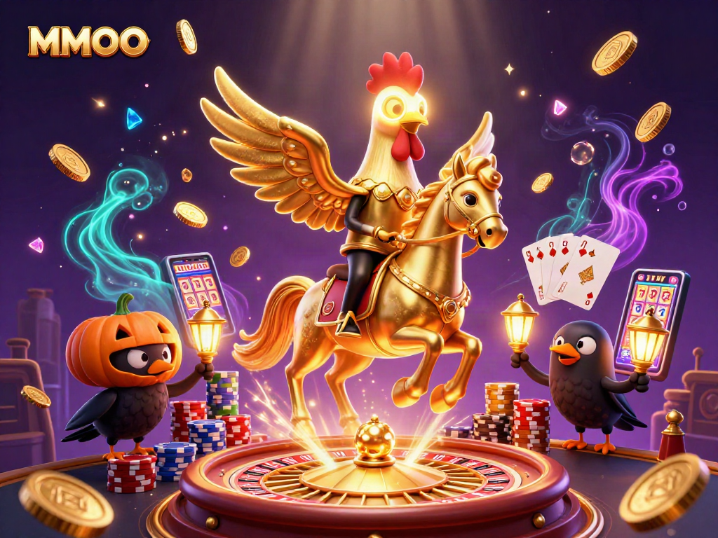 Engage players with MMOO's thrilling casino experience featuring a golden rooster headless horseman.