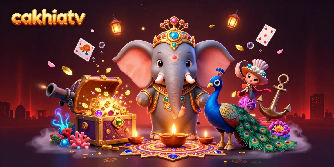 CakhiaTV promotes winning strategies in a vibrant 3D casino scene, showcasing rich gambling elements.