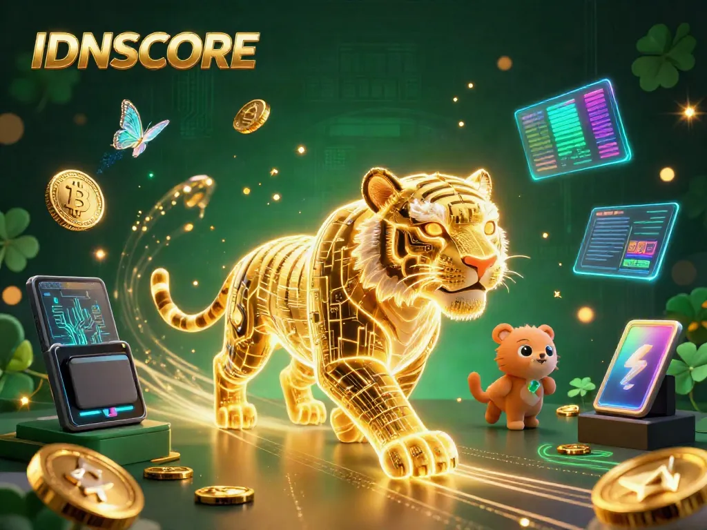Engage with IDNSCORE's dynamic online gaming environment featuring a golden tiger and crypto elements.