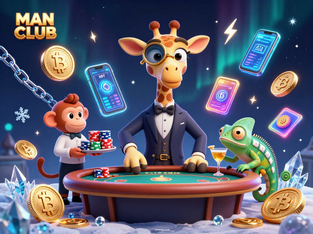 Play exciting poker at MAN CLUB with a high-roller giraffe, monkey valet, and fantastic crypto elements.