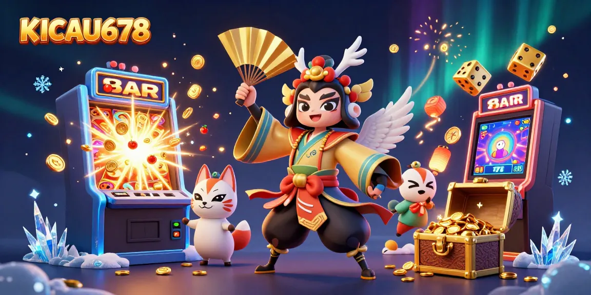 Experience the excitement of KICAU678 with a colorful jackpot scene featuring dynamic casino characters and elements.
