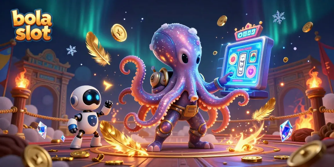 Engage in thrilling bola slot gameplay with a cosmic twist featuring an alien octopus and a tiny robot.