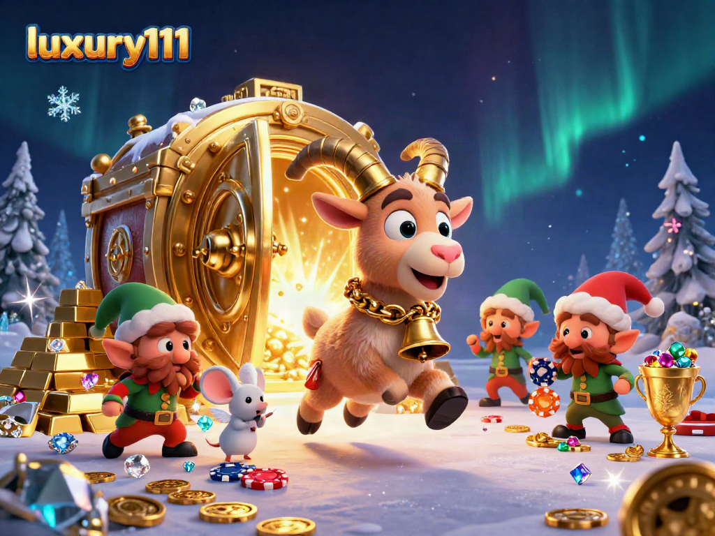 Experience luxury111's thrilling online casino vibe with playful characters, gold treasures, and festive charm.