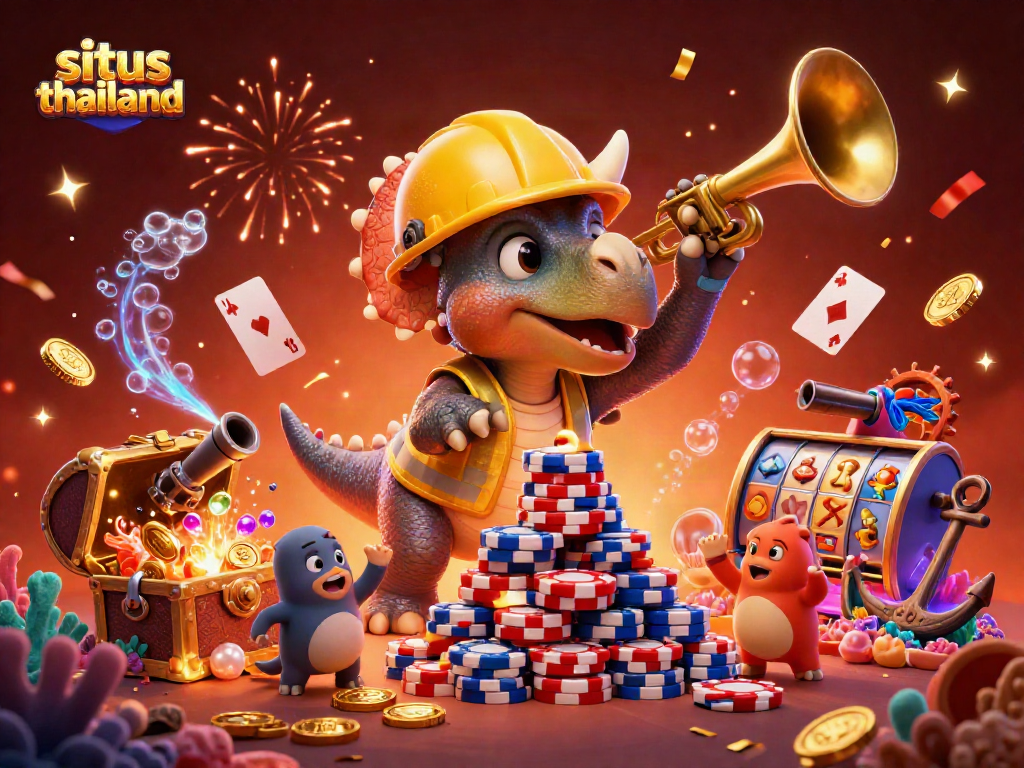 Engage in situs thailand with a vibrant 3D scene of gaming joy featuring dynamic casino elements.
