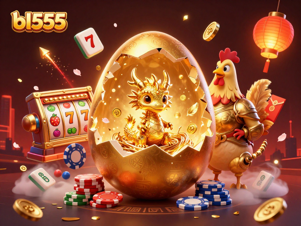Experience the thrill of winning at bl555 with our vibrant 3D casino scene featuring golden dragons and slot reels.