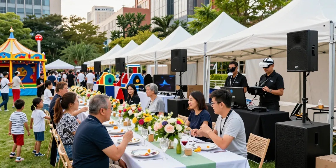 Event rentals featuring vibrant interactions at an outdoor event in Saudi Arabia with luxury setups and games.