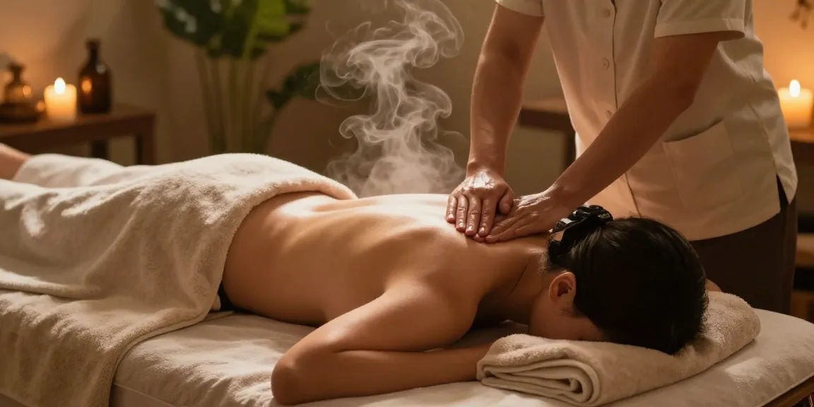 Experience 출장안마 in a serene spa environment with candles and greenery.
