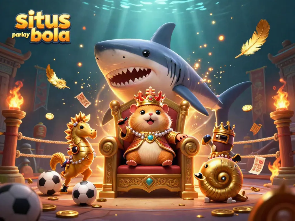 Engage in situs parlay bola action with a dynamic scene featuring a hamster king and vibrant sports elements.