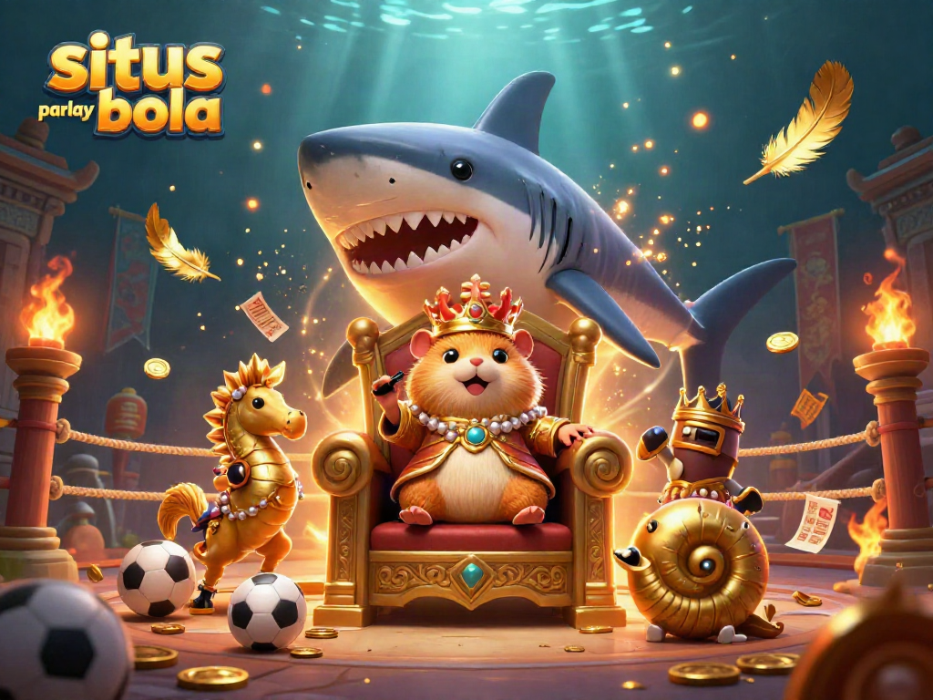 Engage in situs parlay bola action with a dynamic scene featuring a hamster king and vibrant sports elements.