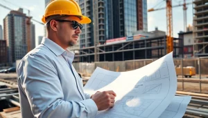 The Manhattan Construction Manager coordinating a multi-task construction site in Manhattan with active elements.