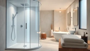 Découvrez la salle de bain moderne sirhona fr avec cabine de douche élégante et miroir LED intégré.