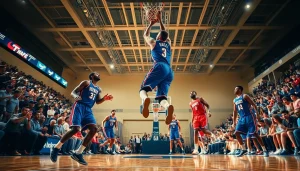 nba중계를 위해 열정적으로 농구를 하는 선수의 장면