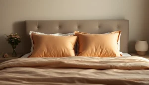 Cuscini letto decorativi disposti su un letto matrimoniale, creando un'atmosfera accogliente e sofisticata.