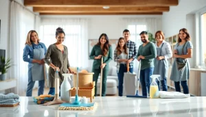 Cleaning Service team expertly tidying a modern home environment with professional tools.