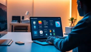 Experience the advanced 爱思助手 software in a modern workspace, showcasing seamless Apple device management.