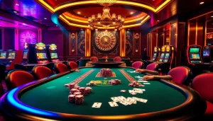 Experience the excitement of gambling with the 777g App at a luxurious poker table surrounded by vibrant action.