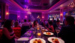 Dinner sxm experience at Club Noir featuring luxury seating, vibrant atmosphere, and captivating performances.