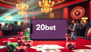 Players engaging with the 20bet App while enjoying a vibrant casino atmosphere.