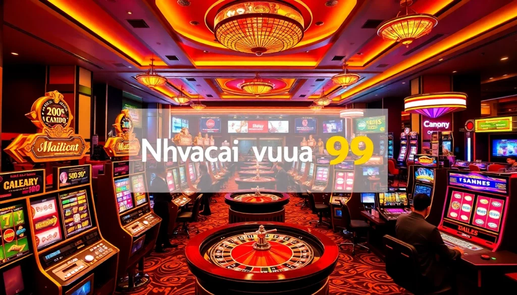 Action-packed gambling moment featuring Nhà cái vua99 logo alongside vibrant casino elements.